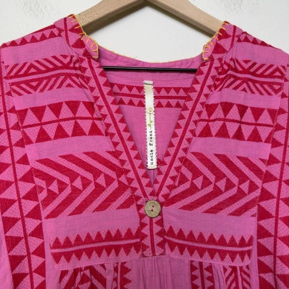 Anthropologie Uncle Frank Frankie Dress Medium Pink‎ Patchwork Boho Western - Picture 3 of 11
